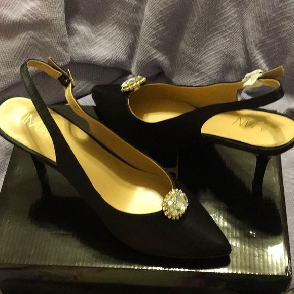 IMAN,8W,BLACK SATIN Heels,3”,NWT,NIB,Never worn SLINGBACK - Picture 2 of 10